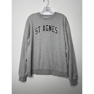 League 91 St Agnes Sweatshirt Womens Large Grey Arched Applique Crewneck Fleece